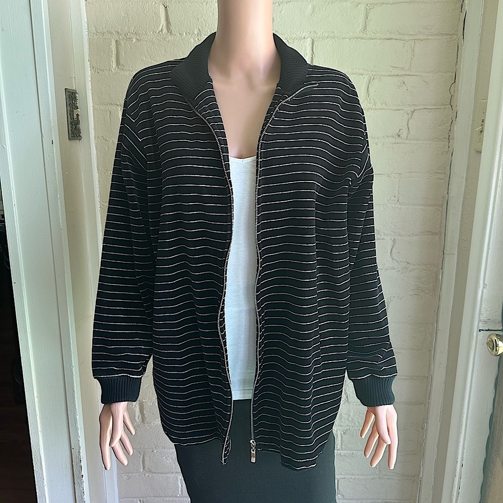 Chaus size medium black and white striped zipper comfy athleisure jacket